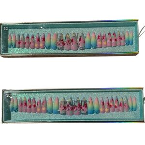 3D Pink Ombre Stiletto Press-On Nails with Star Accent